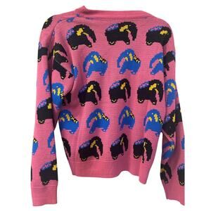 1980s Pop Art picture print pink elephants novelty knit vintage sweater